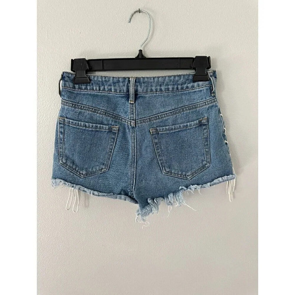 Pacsun Women's High Rise Shorts Blue Cut offs Tie on Sides 100% Cotton Size 25 - Picture 2 of 3